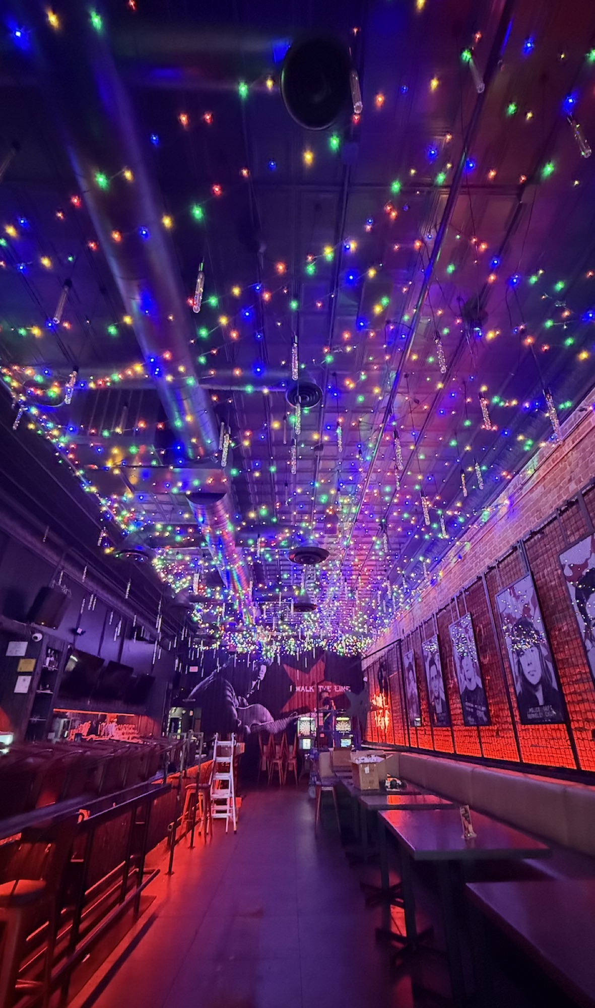 String light canopy installed over a bar interior